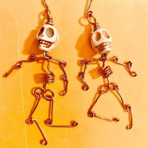 Skeleton earrings handmade copper